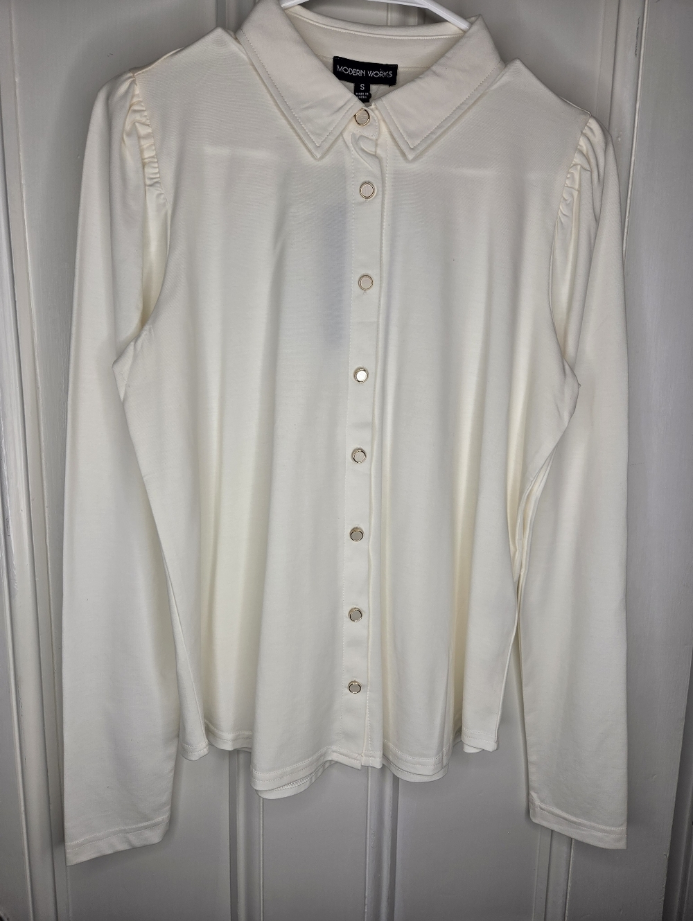 Modern Works Cream Button-Front Long Sleeve Shirt